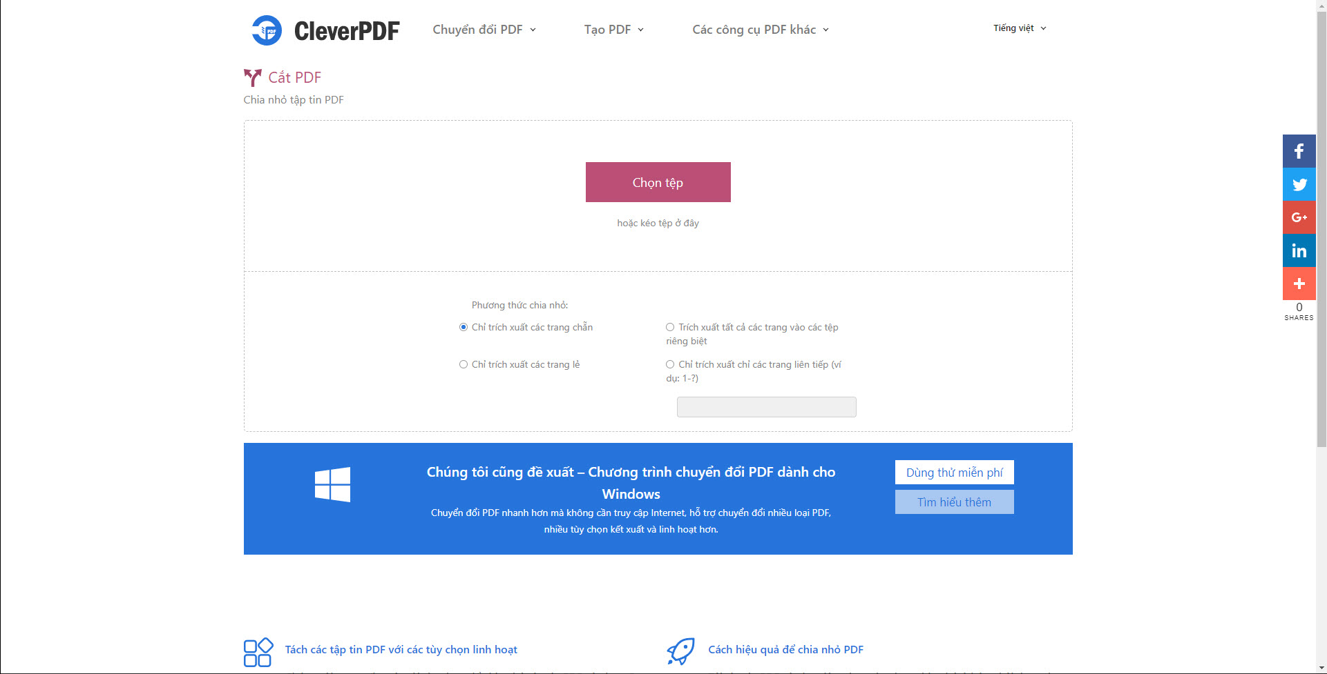 Cắt PDF - Chia nhỏ tập tin PDF Miễn phí - CleverPDF.com