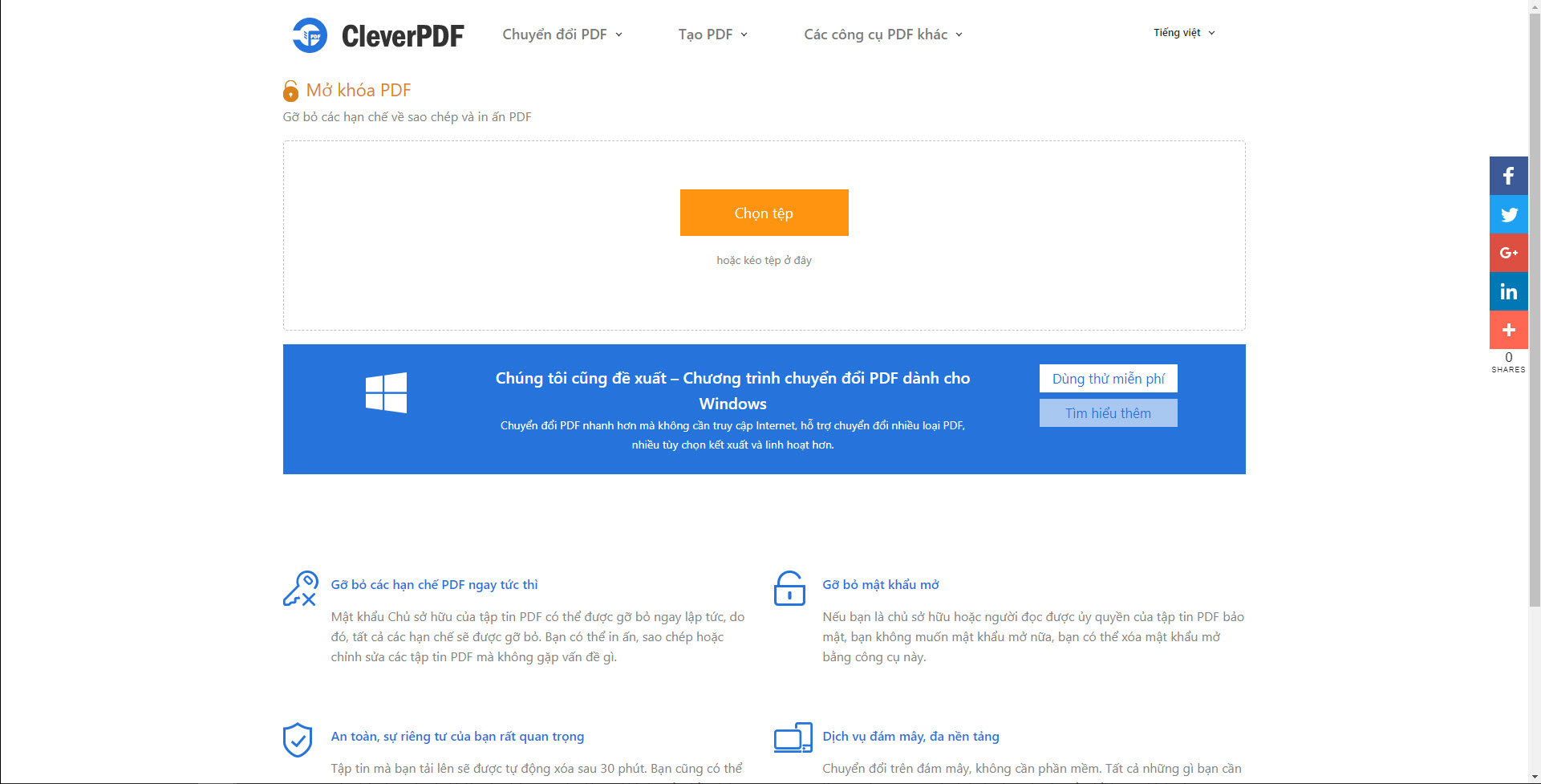 Mở khóa PDF - Miễn phí - CleverPDF.com